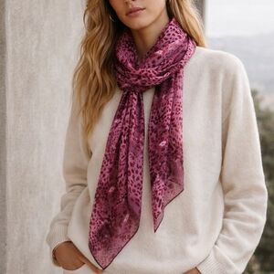Charter Club 100% Silk Elegant Pink Burgundy Leopard Print Scarf